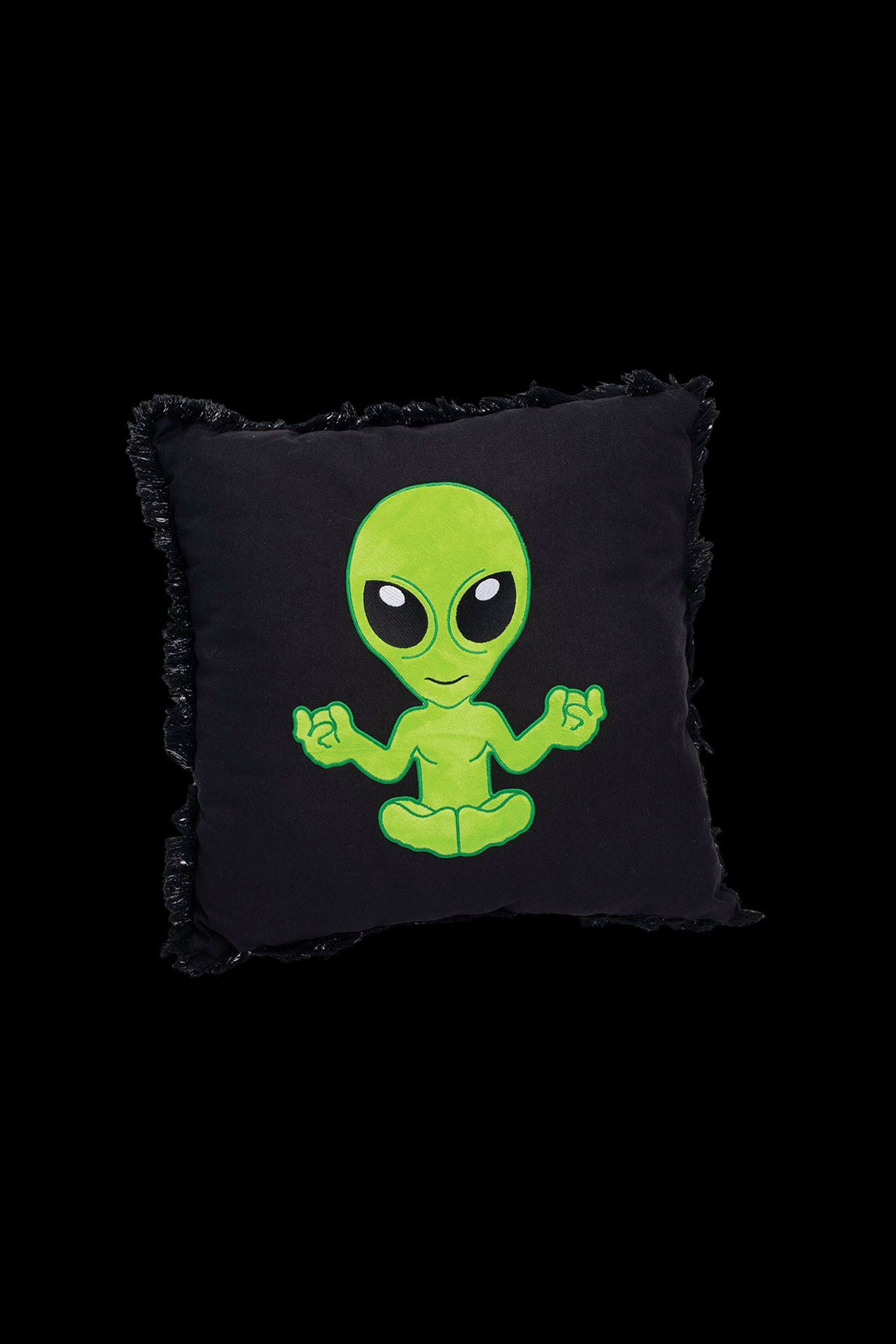 Enchanting Meditating Alien Black Plush Pillow