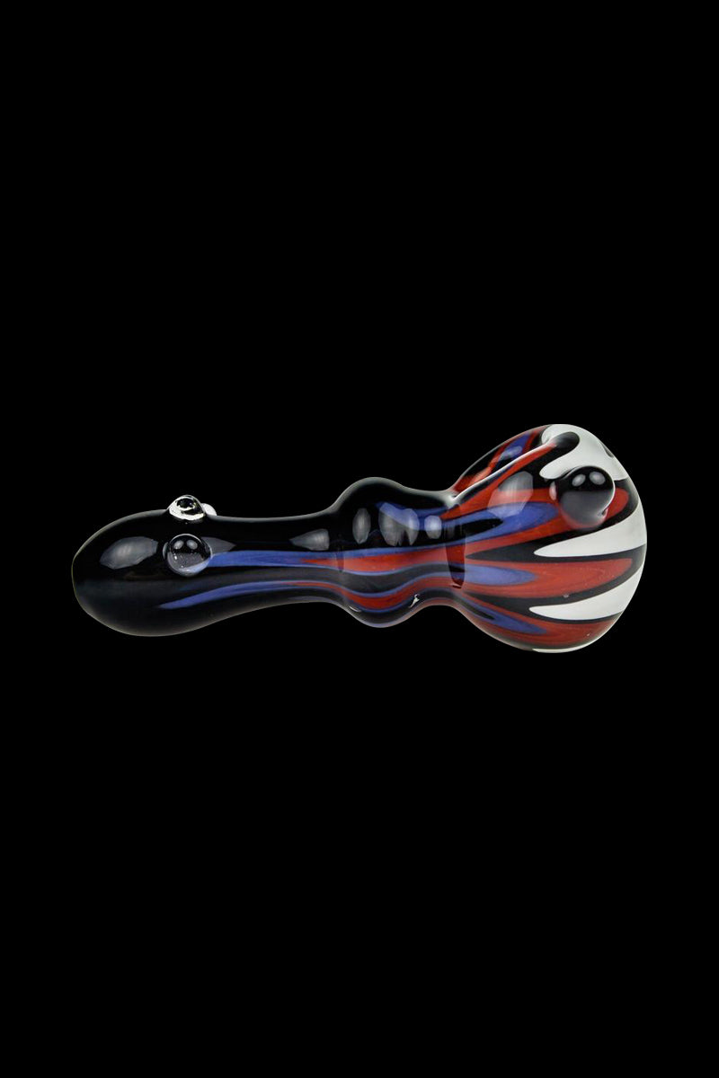 G-Spot Stunning Glass Spoon Pipe with Color Stripes and Clear Marbles