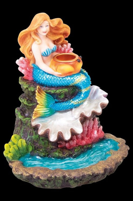Enchanting Mermaid with Crab Backflow Cone Incense Burner