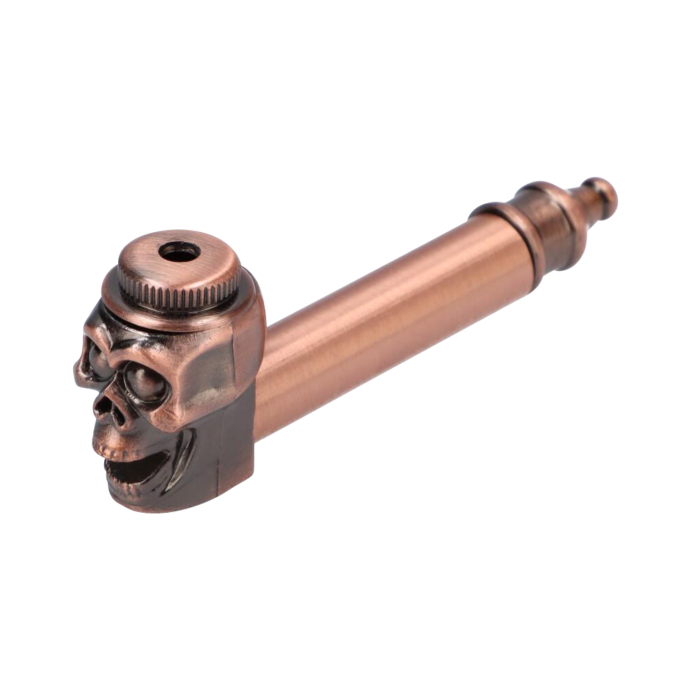 Stunning Metal Hand Pipe Featuring a Detailed Skull Head