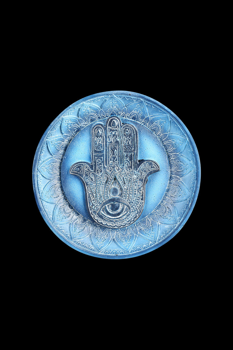 Enchanting Blue Hamsa Hand Polyresin Incense Burner - A Symbol of Protection and Abundance