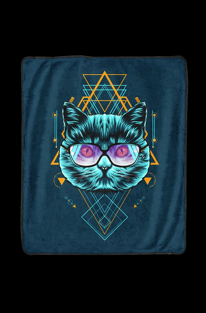 Pulsar Fleece Throw Blanket - Enchanting Sacred Cat Geometry