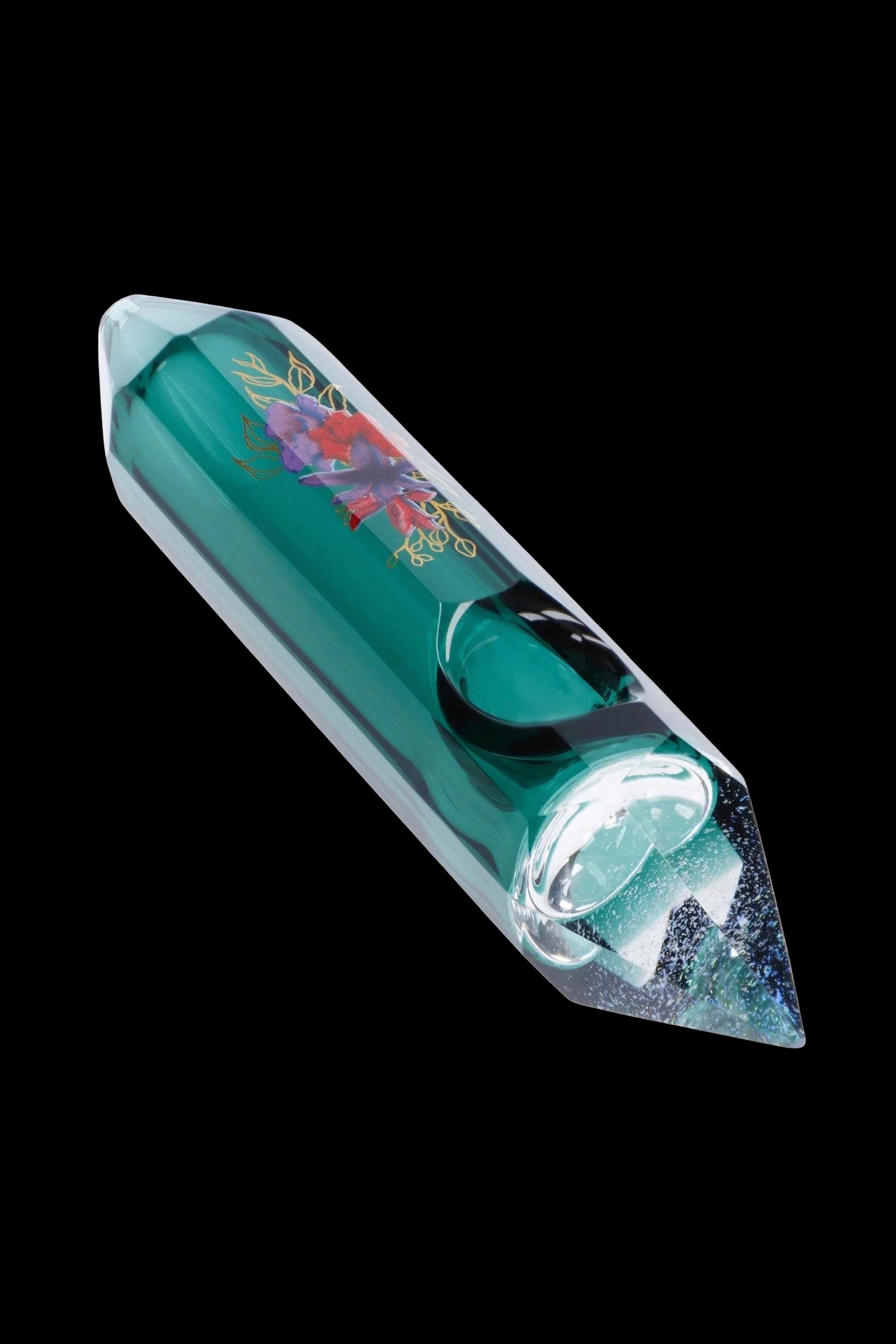Exquisite Floral Lush Teal Crystal Hand Pipe: A Must-Have!