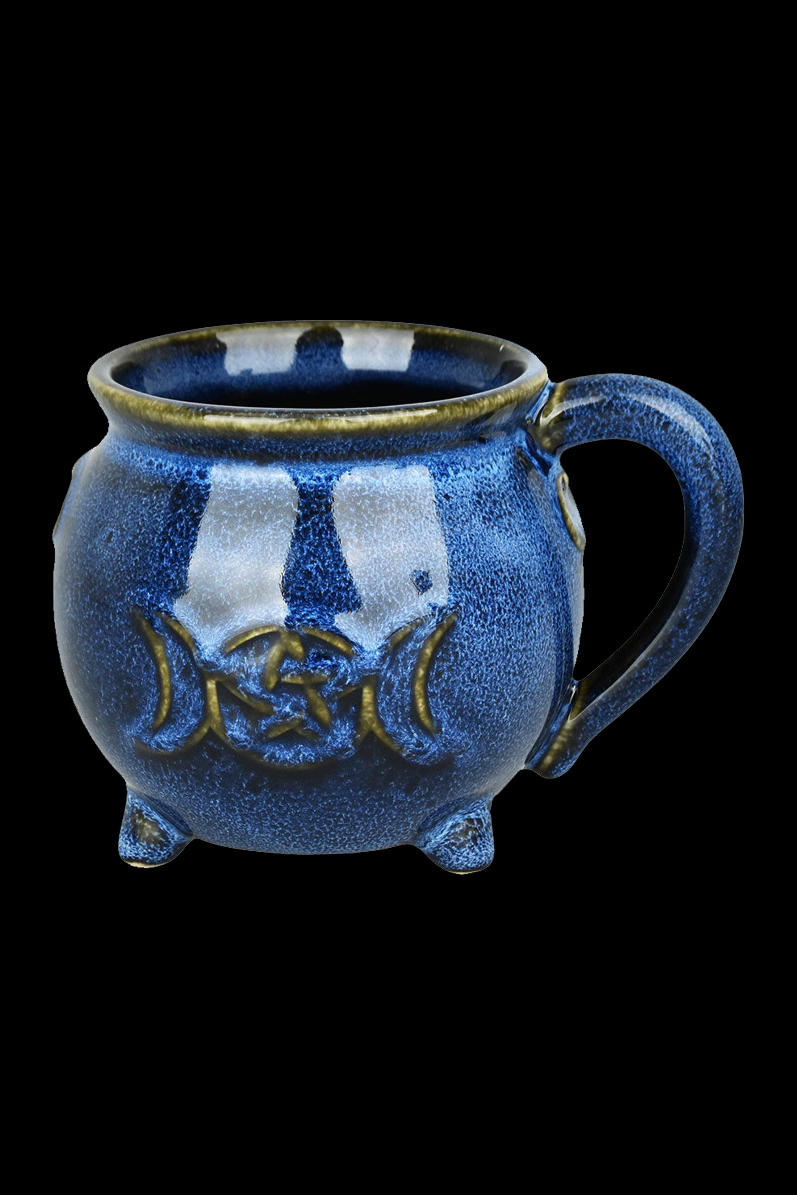Enchanting Blue Glazed Pentagram Moon Ceramic Coffee Mug
