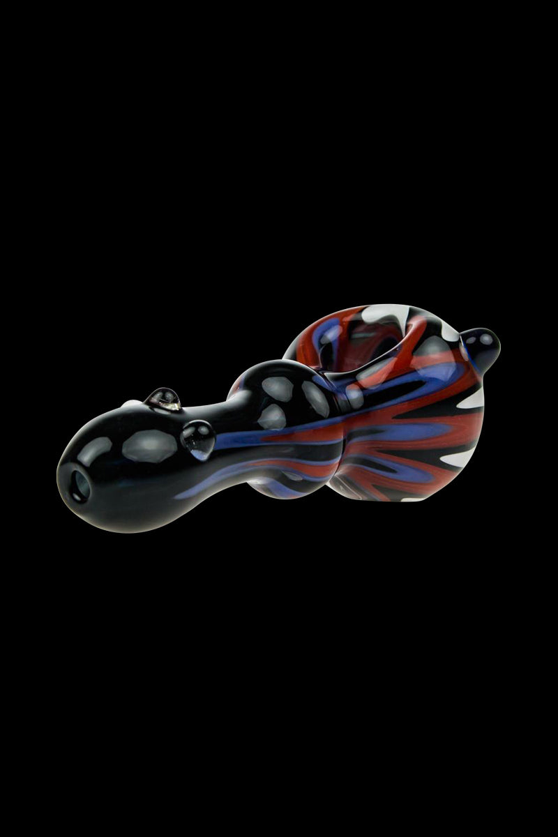 G-Spot Stunning Glass Spoon Pipe with Color Stripes and Clear Marbles