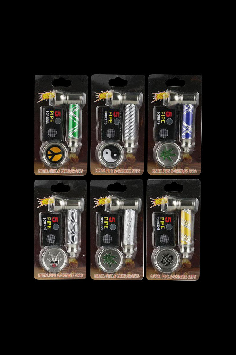 Compact Metal Smoking Kit: Pipe, Screen & Grinder