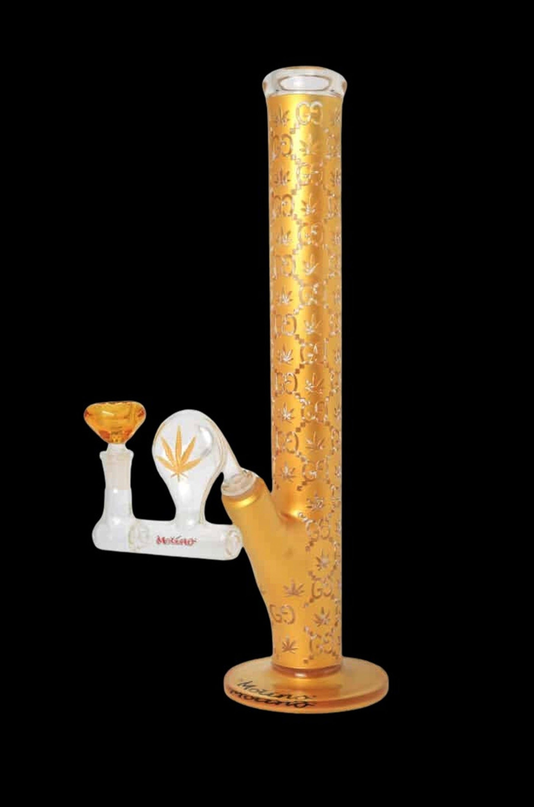 Molino Gold Fashion Glass Bong with Matching Gold Pre - Cooler Set: Smoke Like a Star!