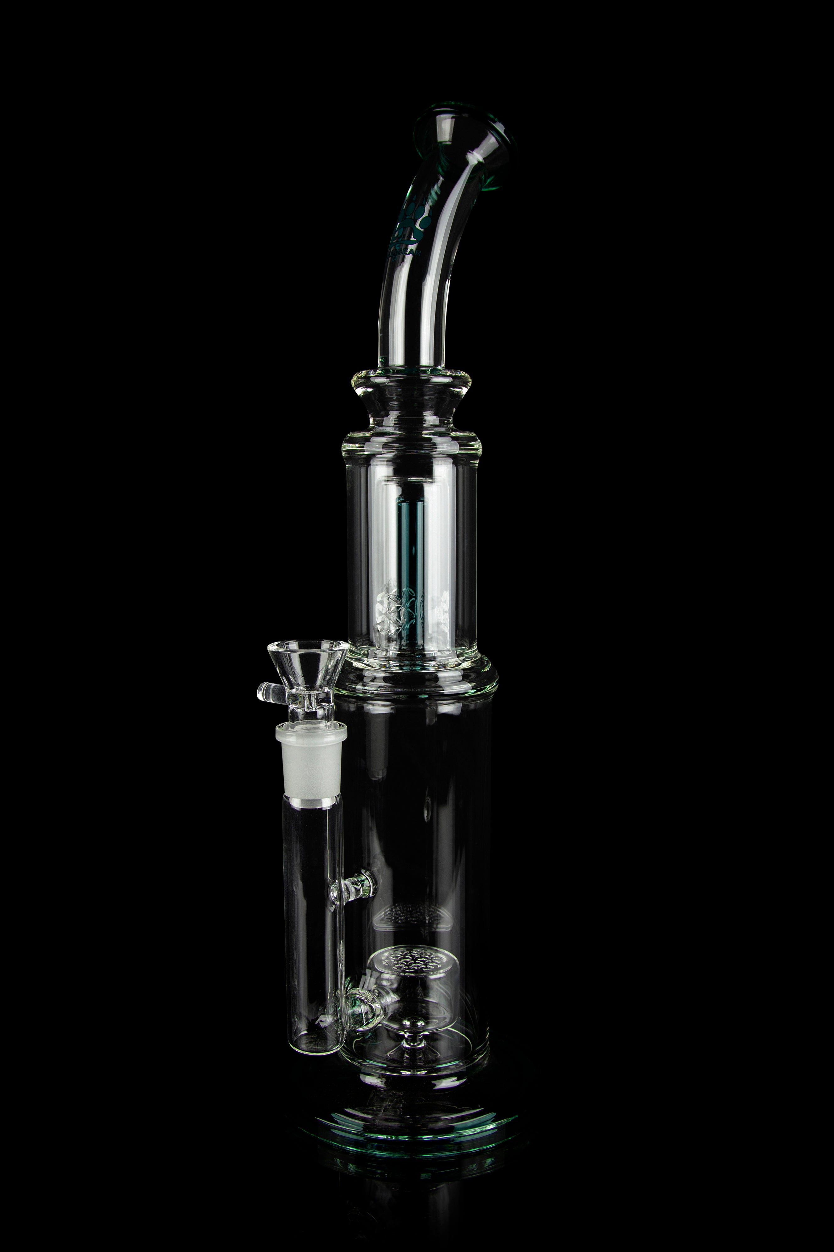 Calibear Susan: The Stylish Bent Neck Dual Perc Stemless Water Pipe with Colorful Accents