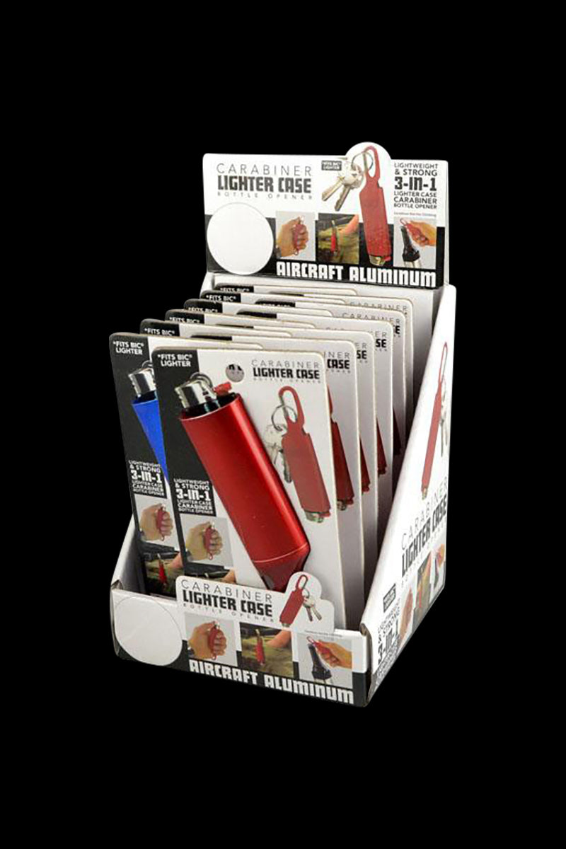 Awesome Metal Carabiner Lighter Case with Bottle Opener - 12-Pack Bundle