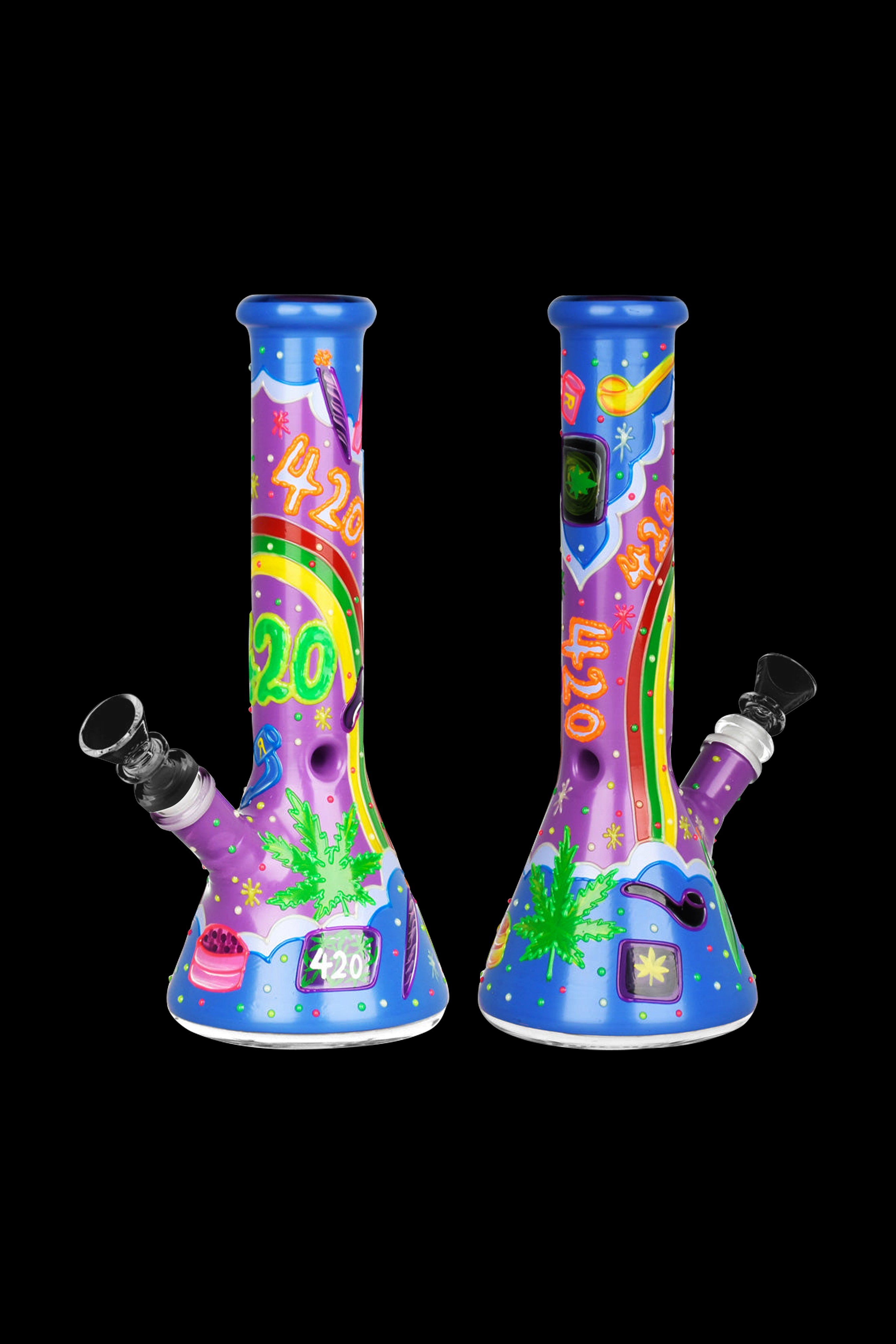 Epic Beach Vibes 420 Glow-in-the-Dark Painted Glass Water Pipe