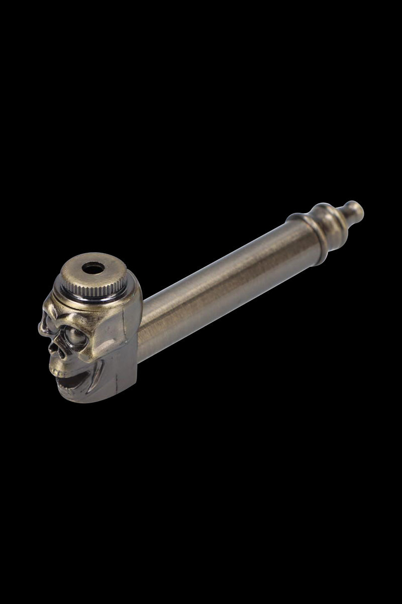 Stunning Metal Hand Pipe Featuring a Detailed Skull Head