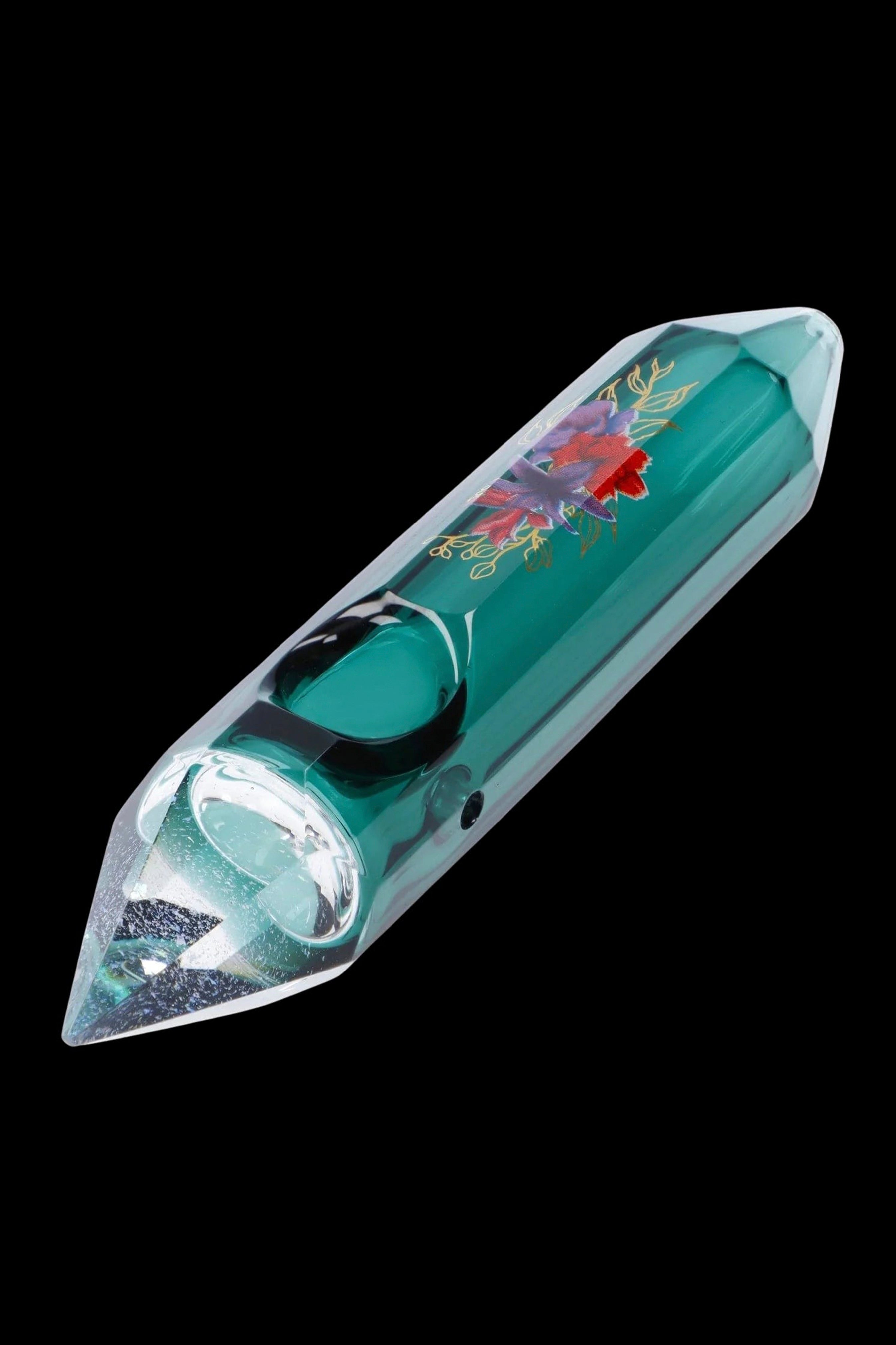 Exquisite Floral Lush Teal Crystal Hand Pipe: A Must-Have!