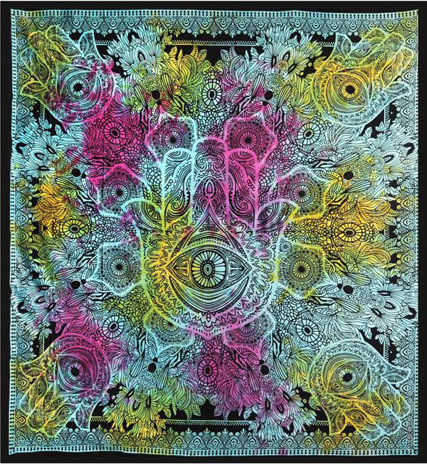 Enchanting Hamsa Hand Mandala Tapestry for Good Luck