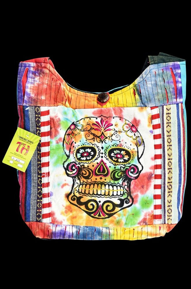 Eye-Catching Multi-Pattern Sugar Skull Patch Bag