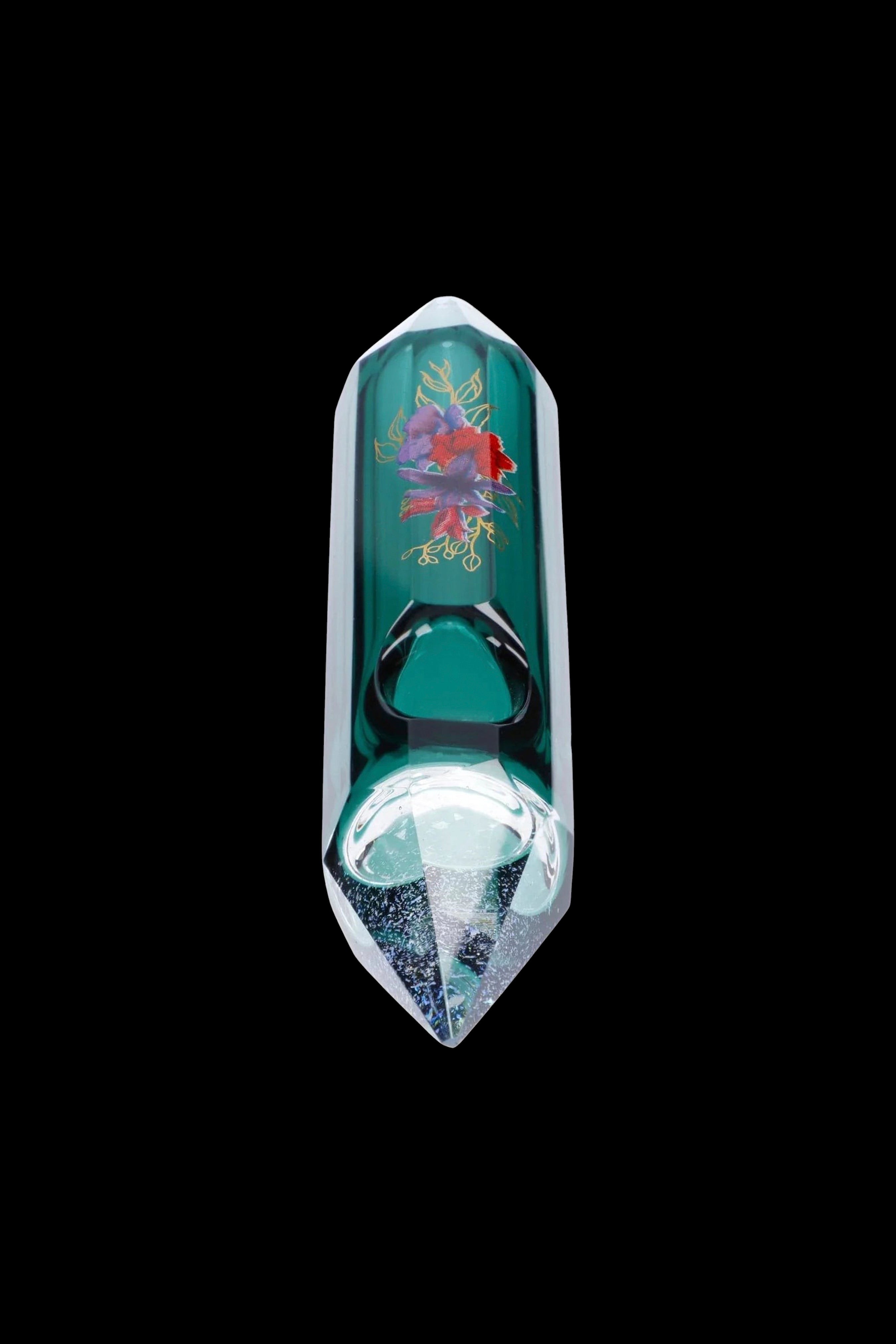 Exquisite Floral Lush Teal Crystal Hand Pipe: A Must-Have!