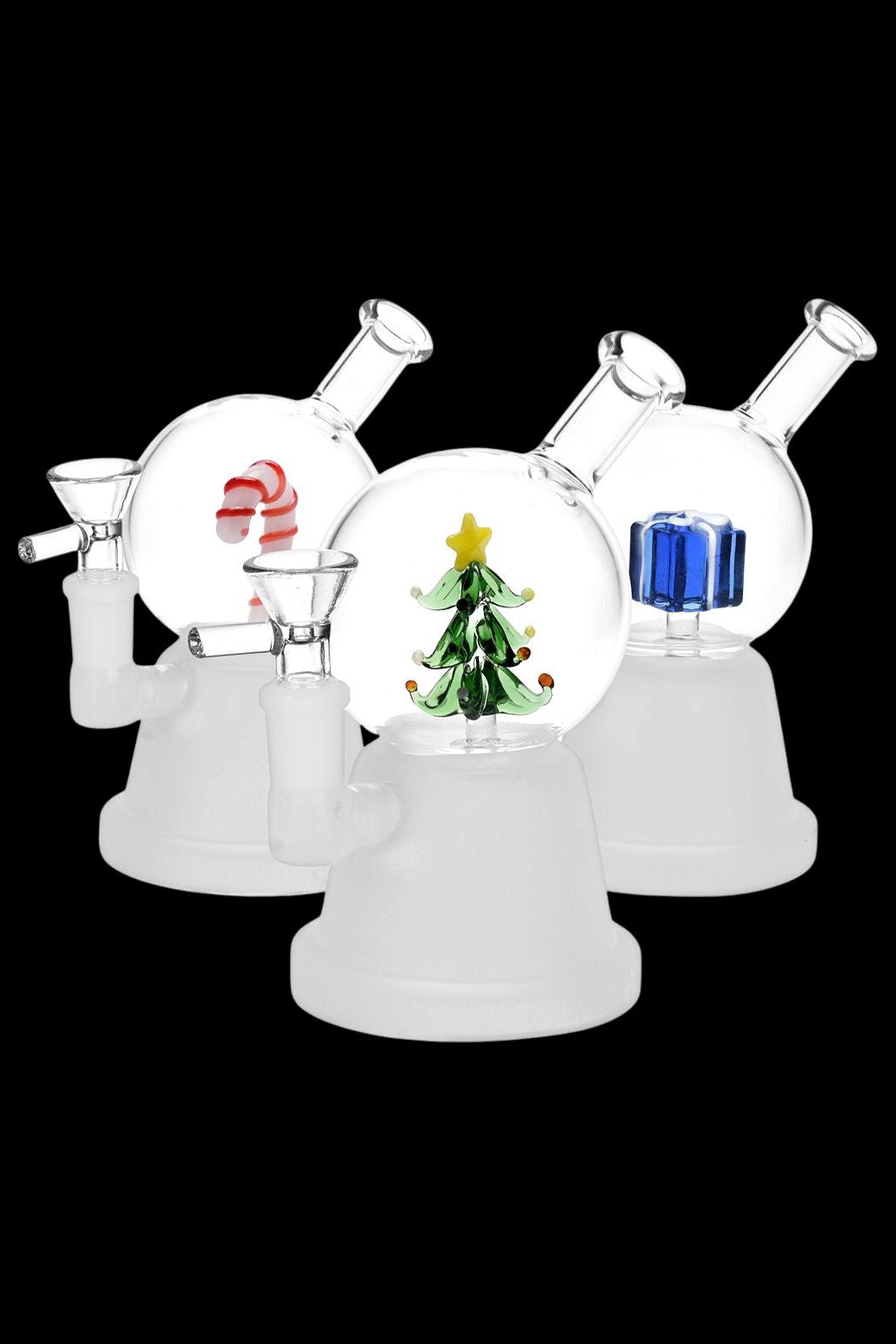 Enchanting Happy Holiday Snow Globe Glass Water Pipe