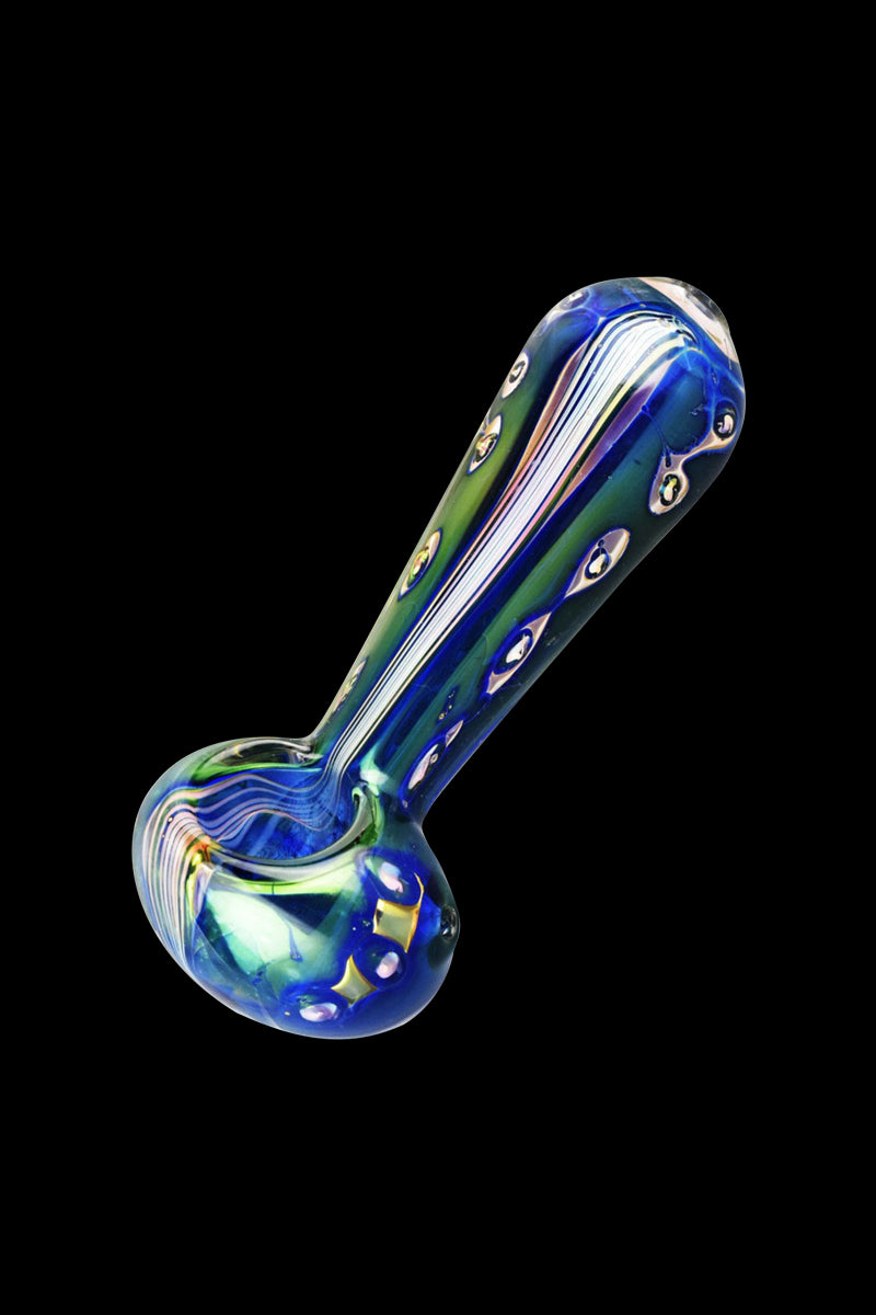 Blue Moonscape Iridescent Stripes & Spots Glass Spoon Pipe - A Stunning Smoking Artifact