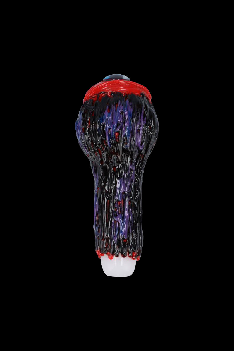Creepy Black Glass Spoon Pipe with Fiery Red Eyes and White Bowl