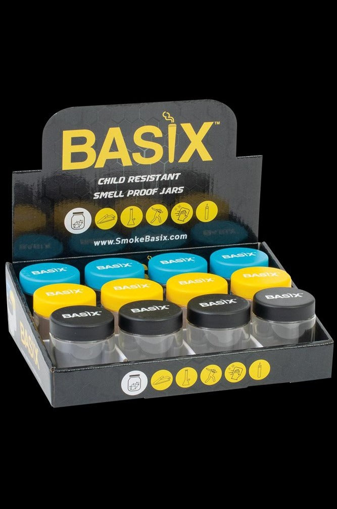 Basix Childproof Glass Herb Storage Jars - Choose 12pc or 24pc Displays