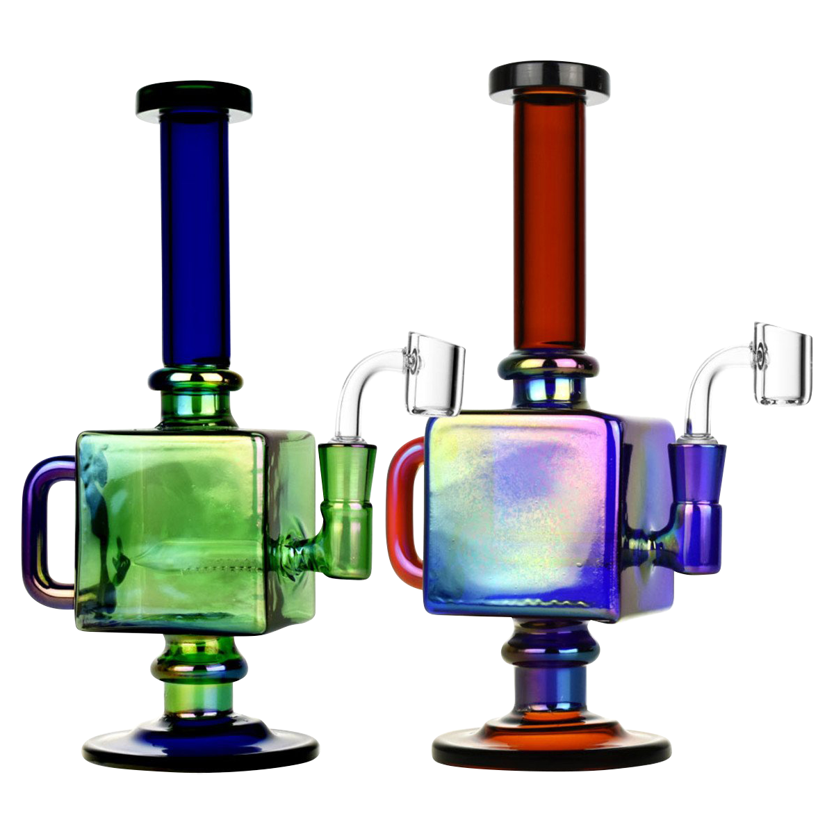 Stunning Iridescent Teapot Cube Inline Smoking Rig