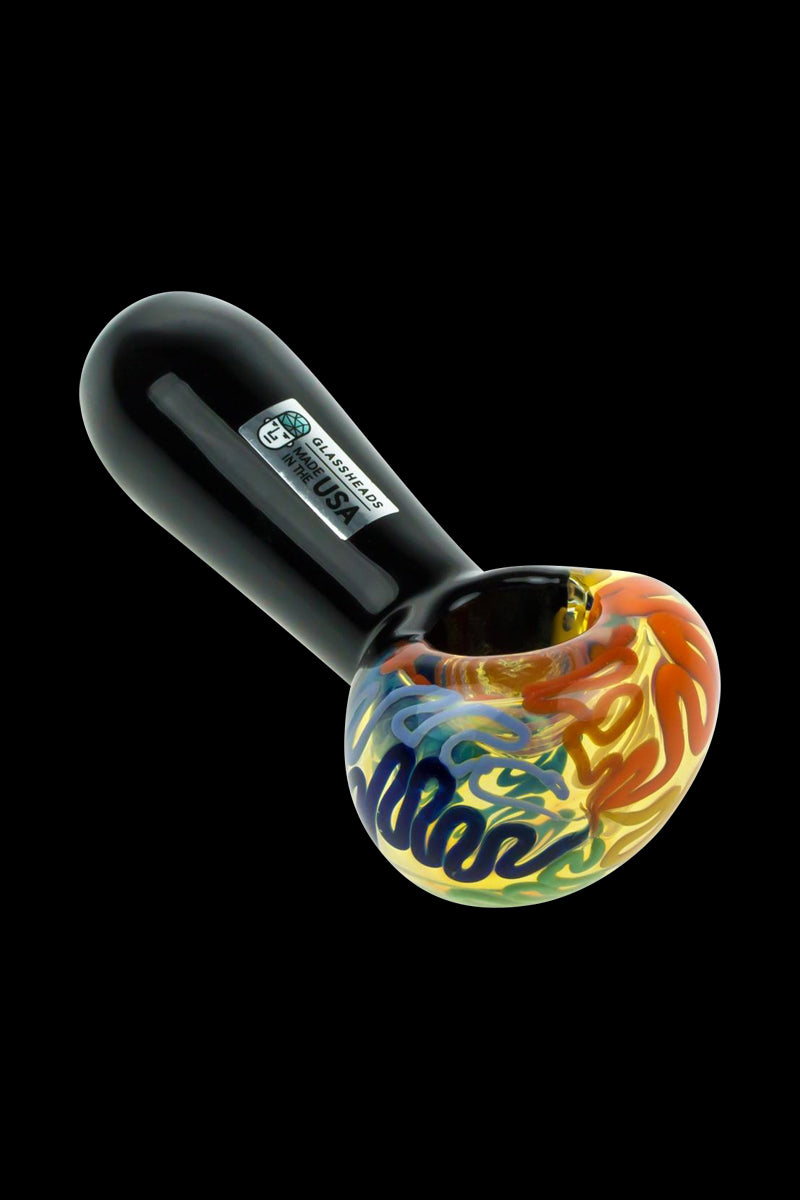GlassHeads Black Spoon Pipe with Stunning Rainbow Cane Bowl - A Colorful Smoking Essential!