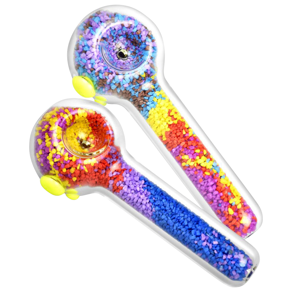 Frit Filled Glow-in-the-Dark Glass Spoon Pipe