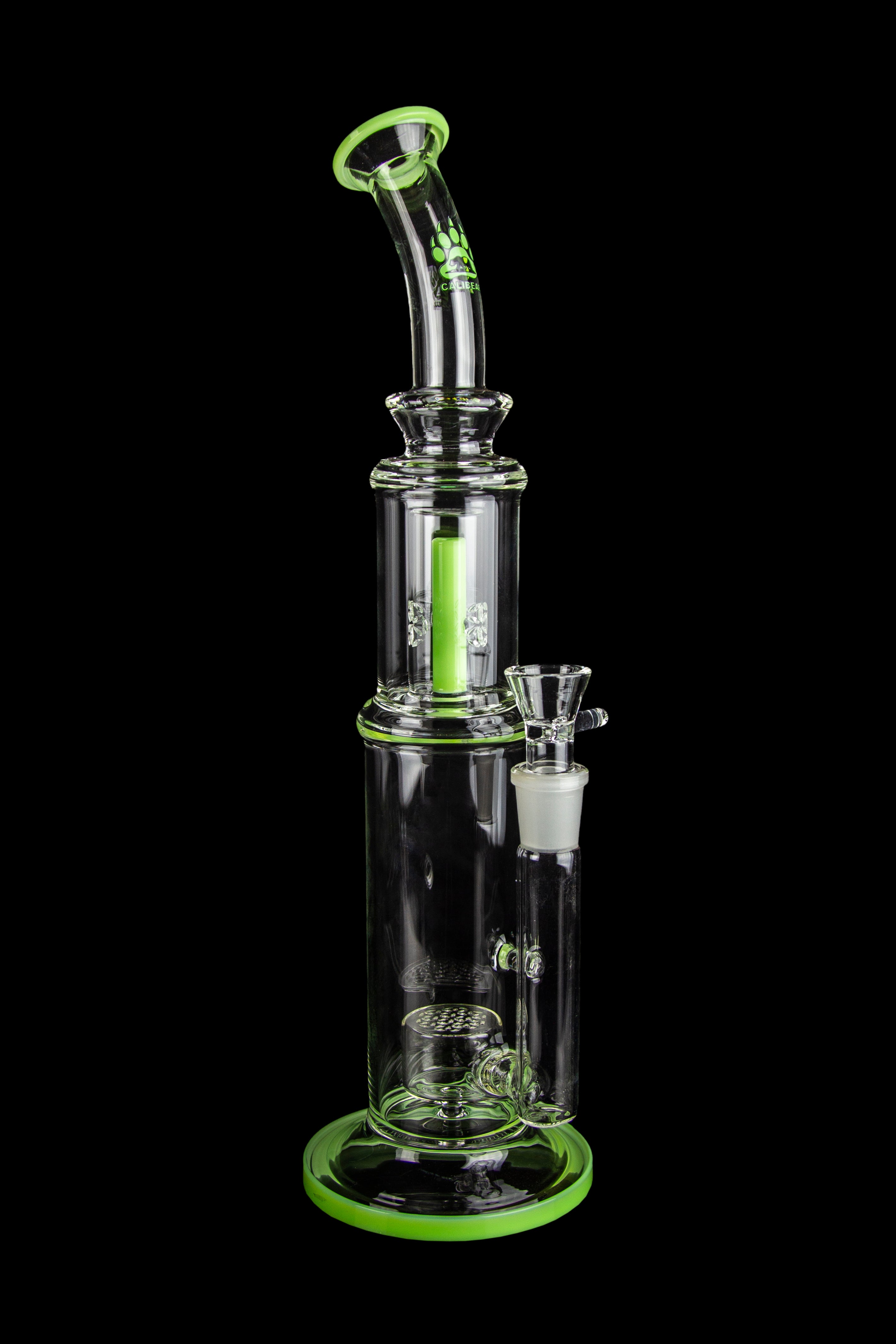 Calibear Susan: The Stylish Bent Neck Dual Perc Stemless Water Pipe with Colorful Accents