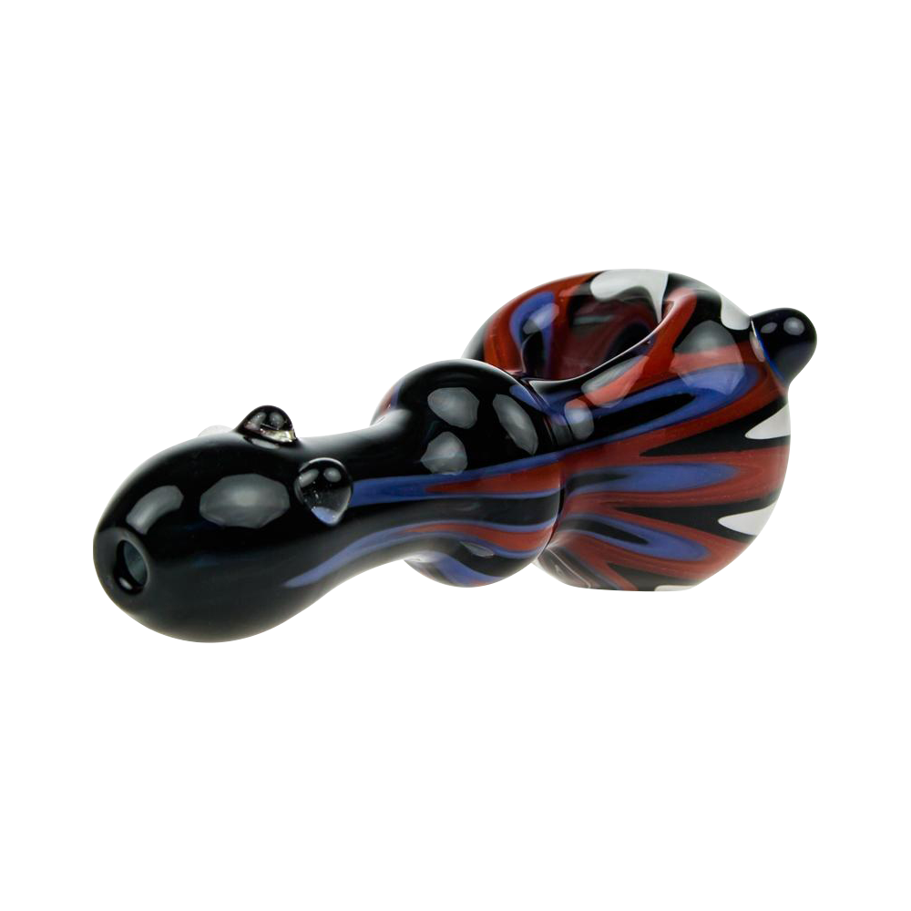 G-Spot Stunning Glass Spoon Pipe with Color Stripes and Clear Marbles