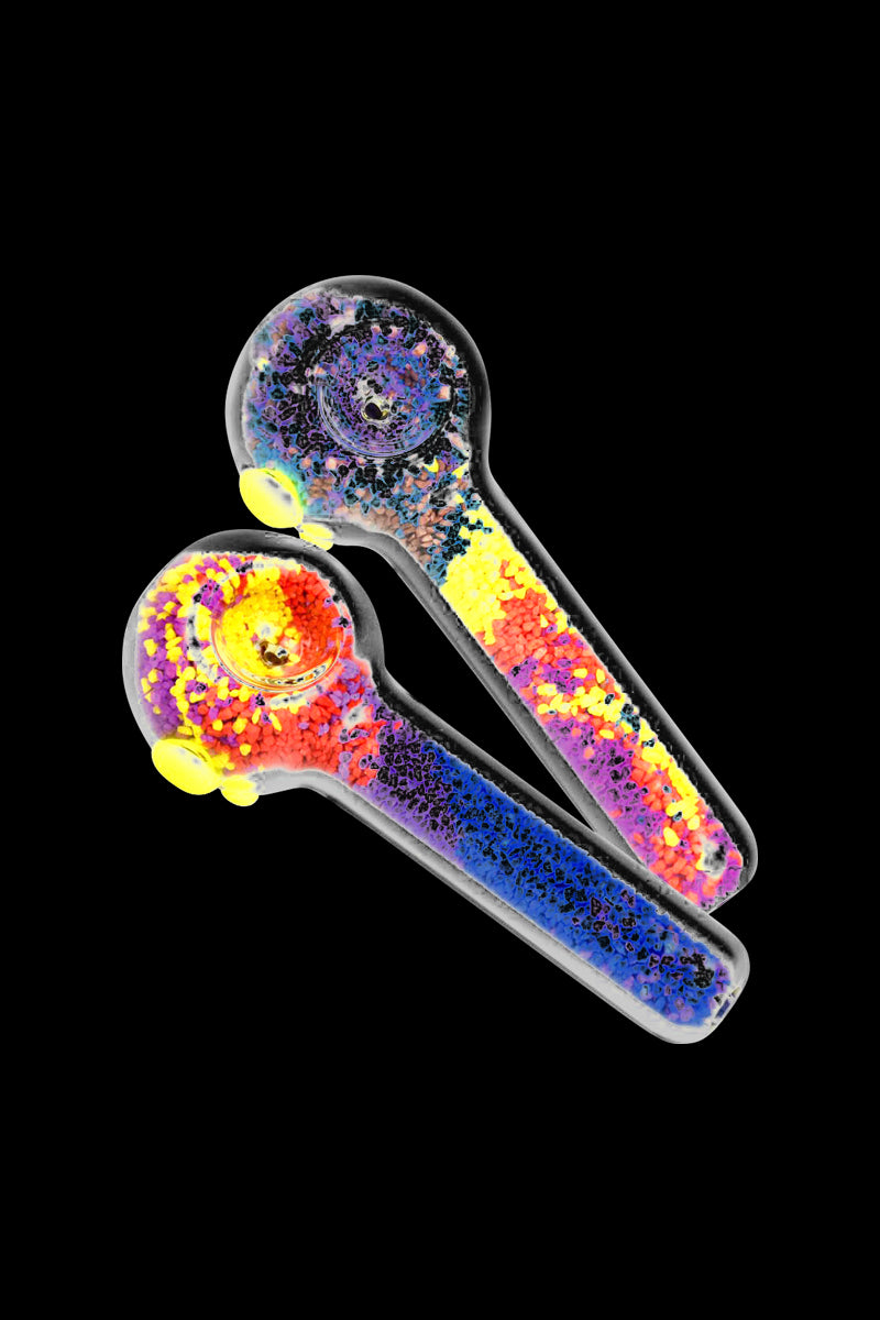 Frit Filled Glow-in-the-Dark Glass Spoon Pipe