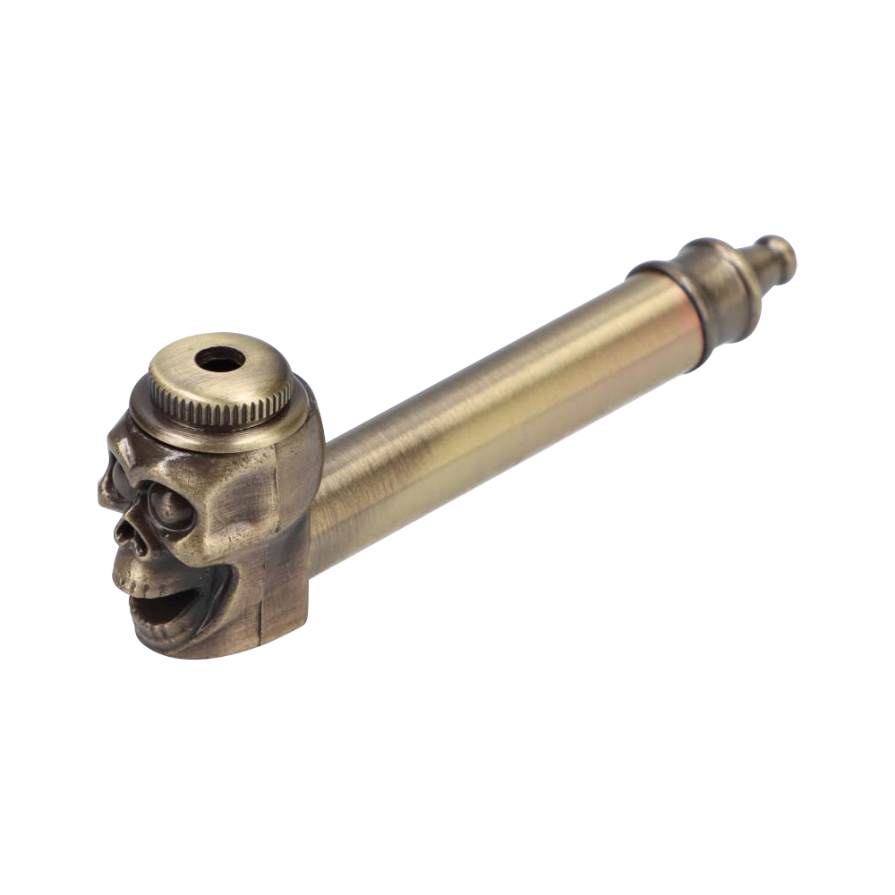 Stunning Metal Hand Pipe Featuring a Detailed Skull Head