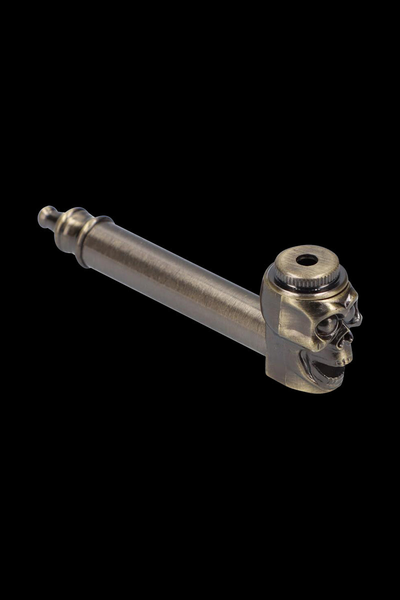 Stunning Metal Hand Pipe Featuring a Detailed Skull Head
