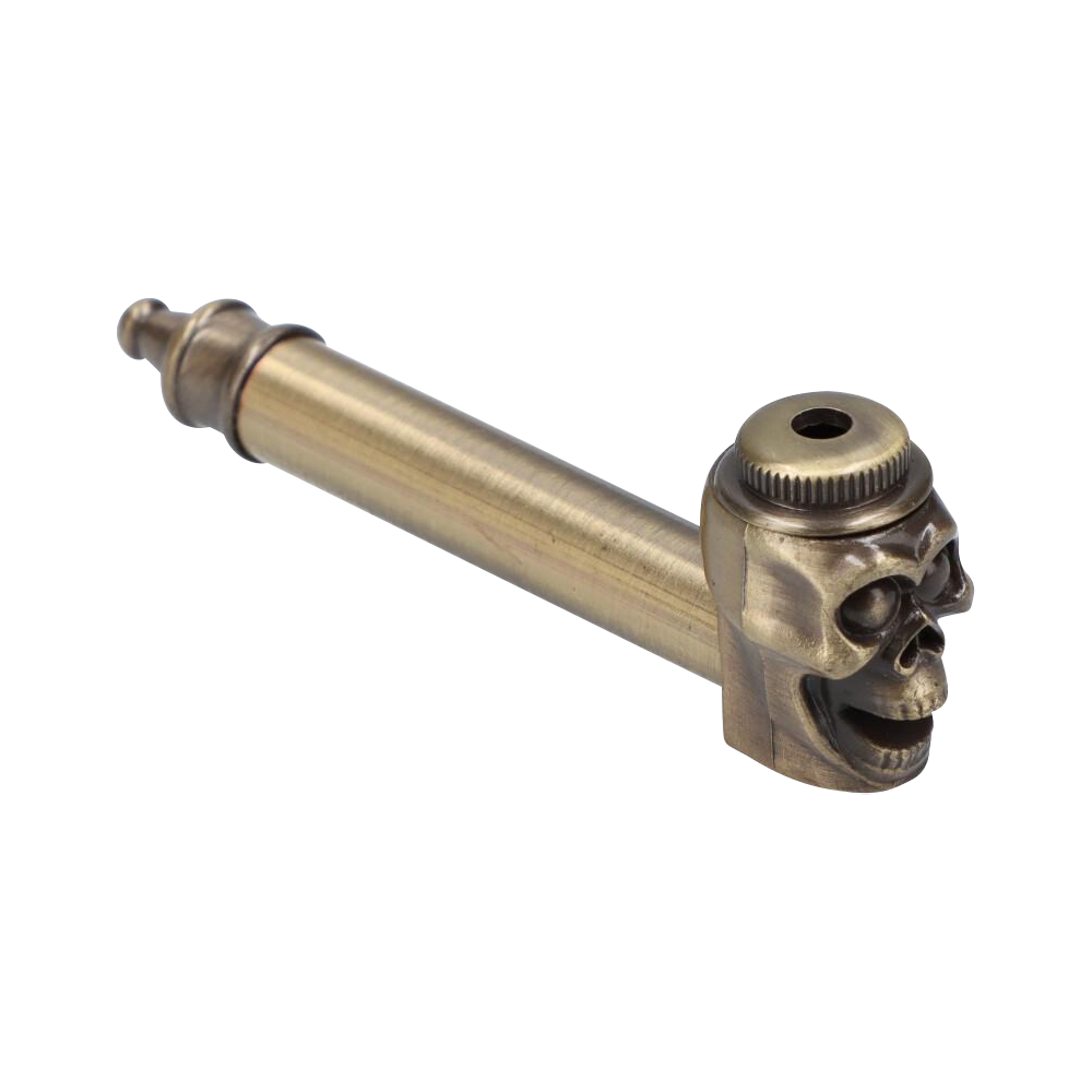 Stunning Metal Hand Pipe Featuring a Detailed Skull Head