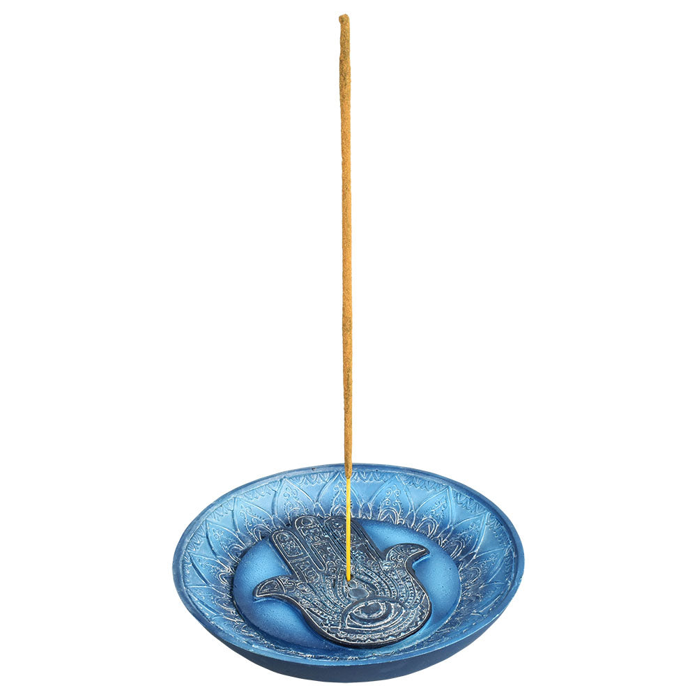 Enchanting Blue Hamsa Hand Polyresin Incense Burner - A Symbol of Protection and Abundance