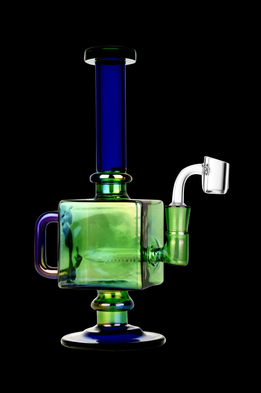 Stunning Iridescent Teapot Cube Inline Smoking Rig
