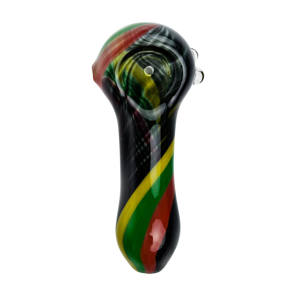 G-Spot Black Rasta Stripes Glass Spoon Pipe - Premium Smoking Delight