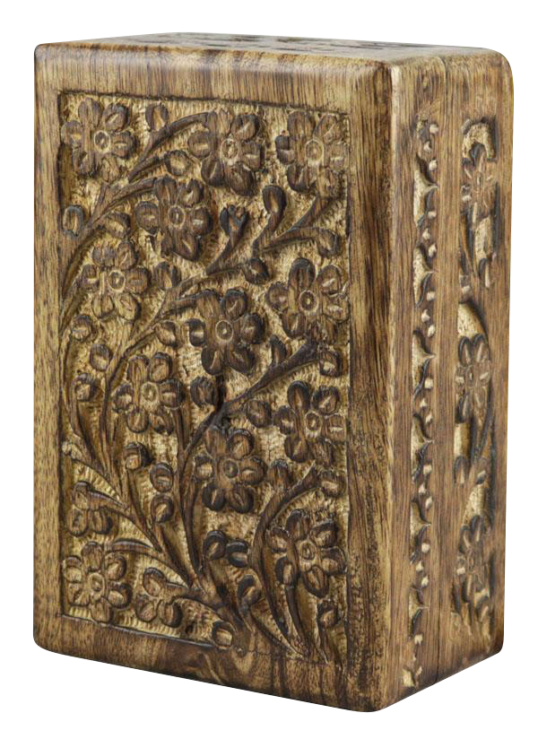 Exquisite Floral Carved Wood Herb Stash Box