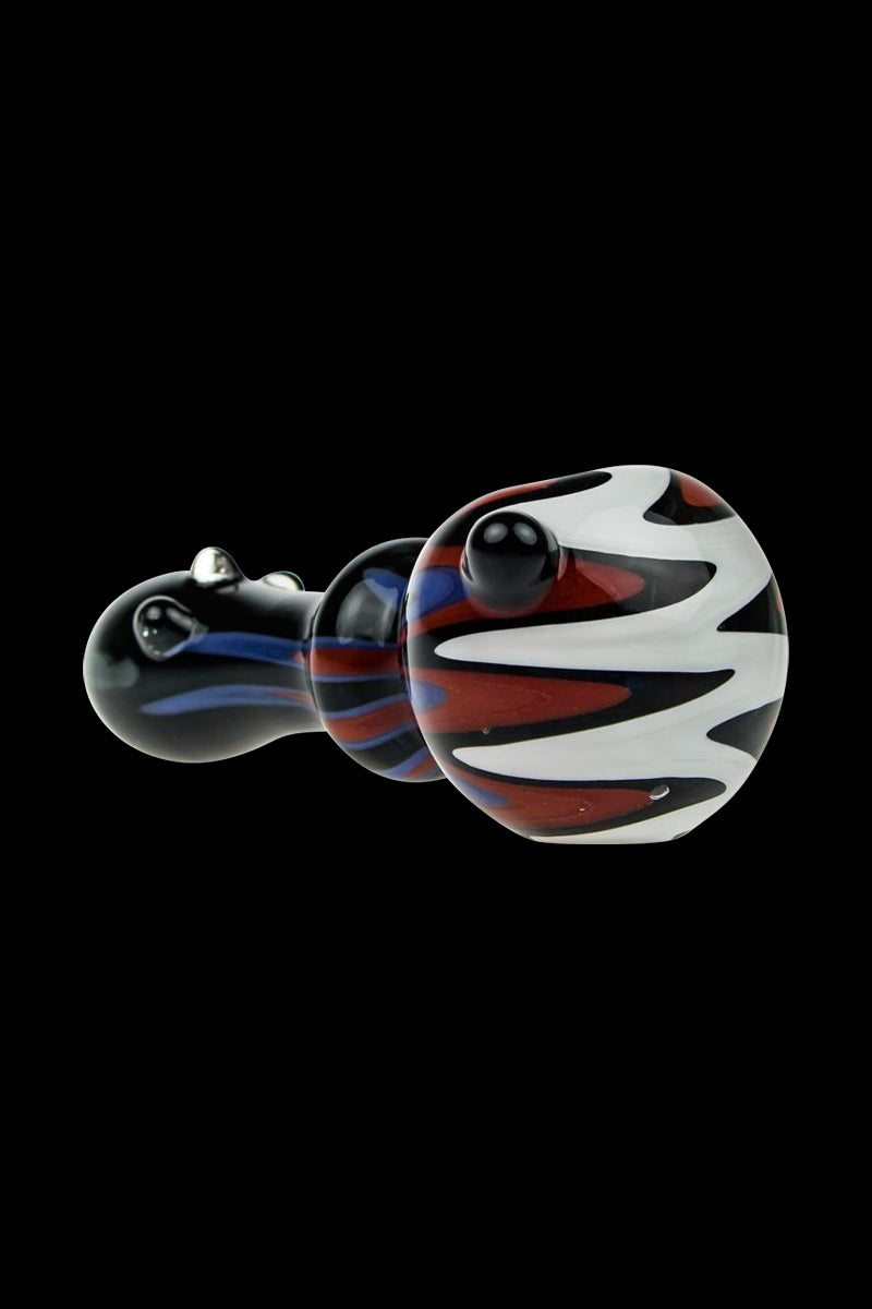 G-Spot Stunning Glass Spoon Pipe with Color Stripes and Clear Marbles