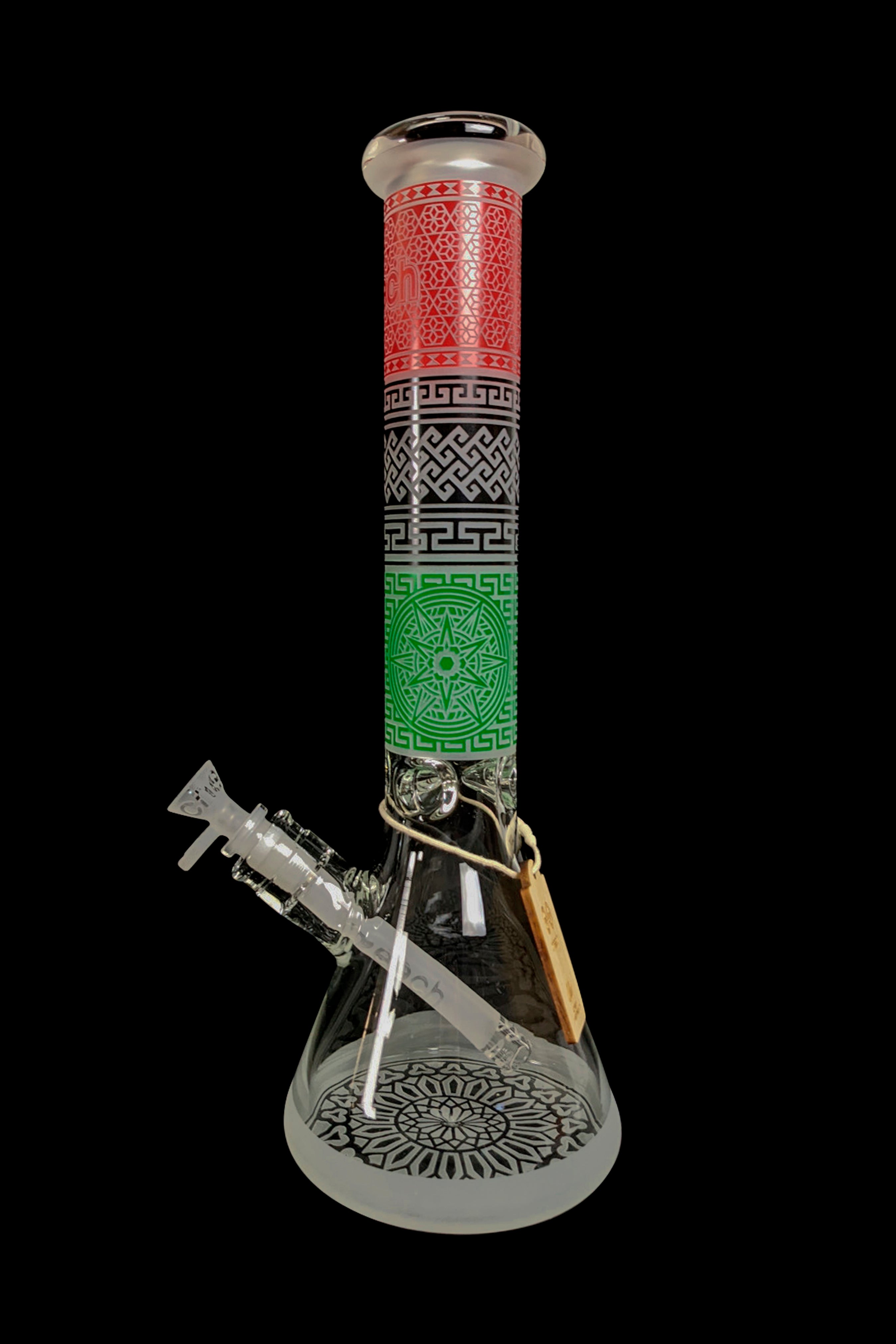 Cheech Glass Stunning Etched Tri - Color Water Pipe