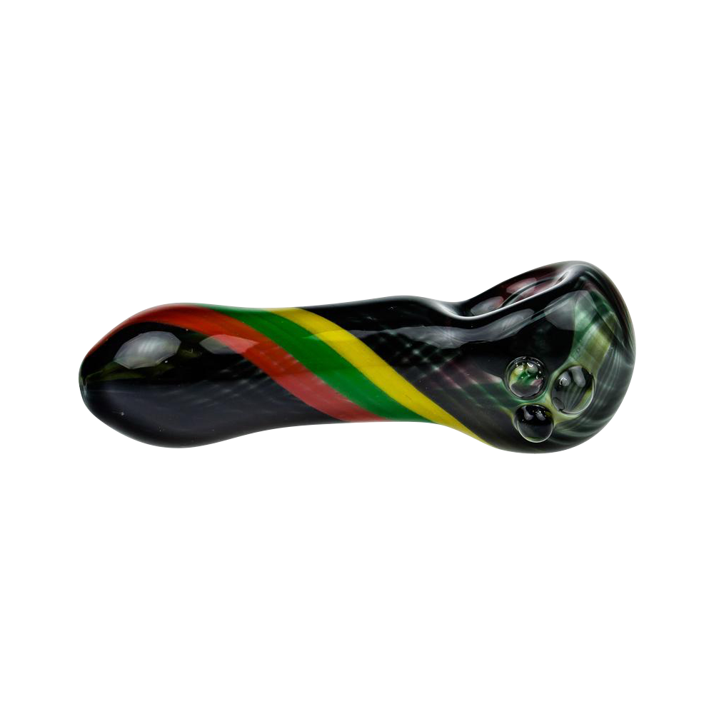G-Spot Black Rasta Stripes Glass Spoon Pipe - Premium Smoking Delight