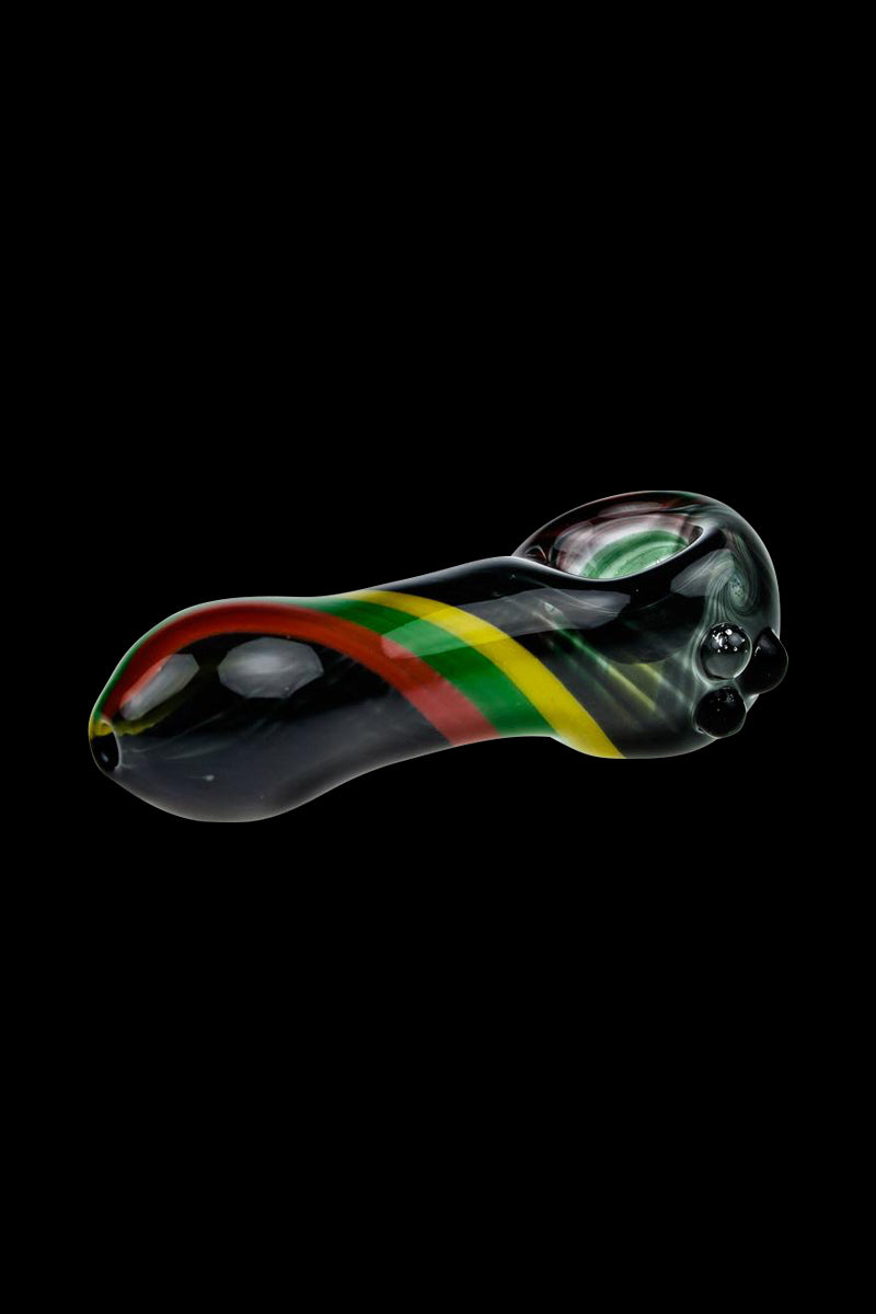 G-Spot Black Rasta Stripes Glass Spoon Pipe - Premium Smoking Delight