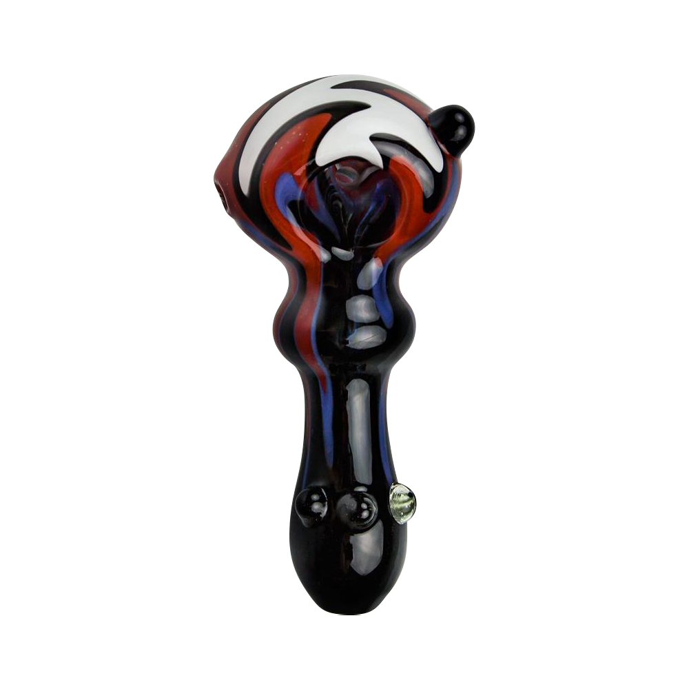G-Spot Stunning Glass Spoon Pipe with Color Stripes and Clear Marbles
