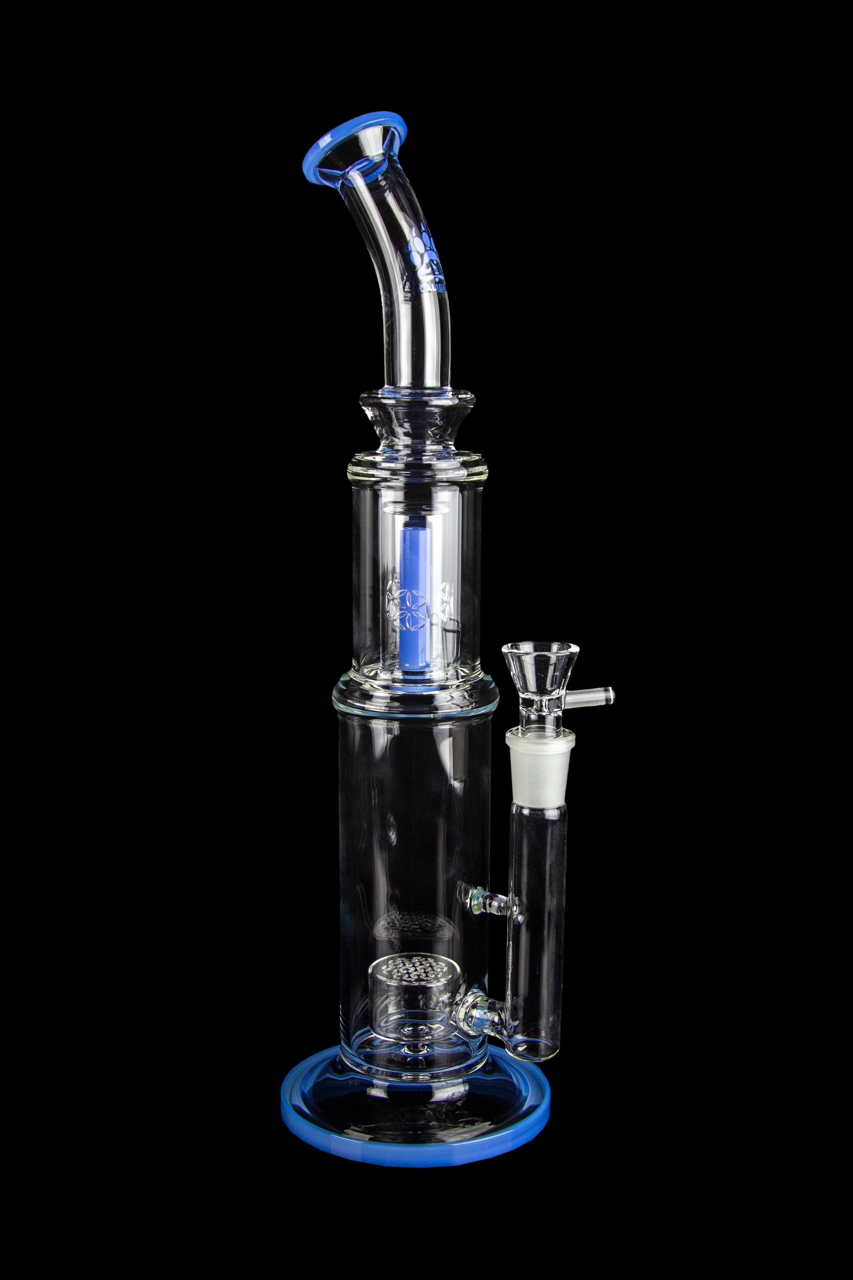 Calibear Susan: The Stylish Bent Neck Dual Perc Stemless Water Pipe with Colorful Accents