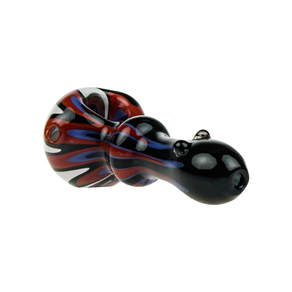 G-Spot Stunning Glass Spoon Pipe with Color Stripes and Clear Marbles