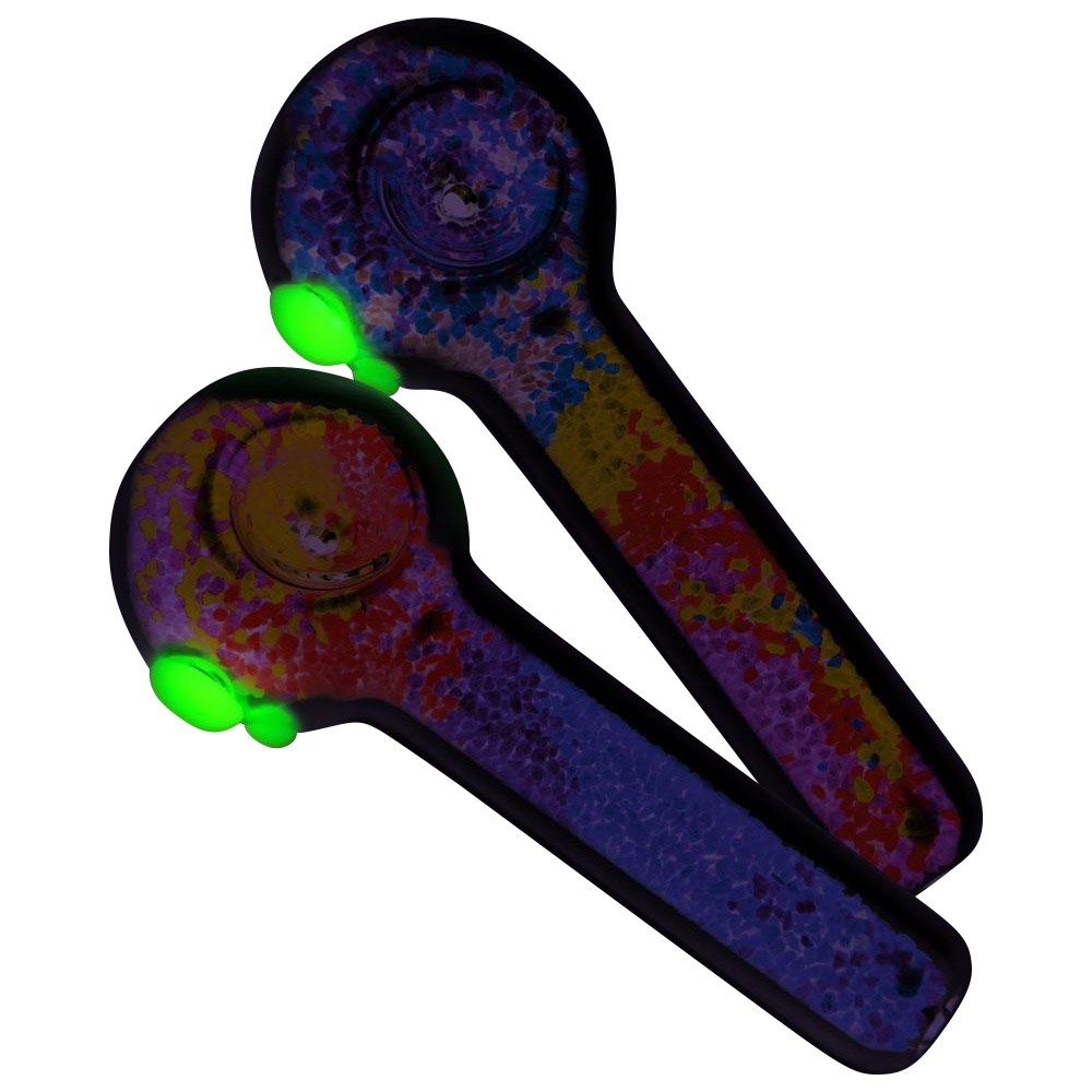 Frit Filled Glow-in-the-Dark Glass Spoon Pipe