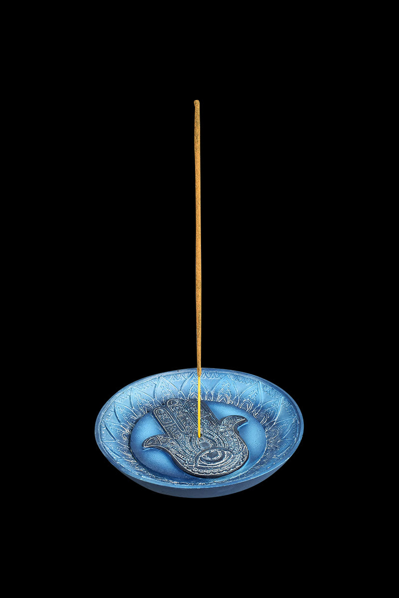 Enchanting Blue Hamsa Hand Polyresin Incense Burner - A Symbol of Protection and Abundance