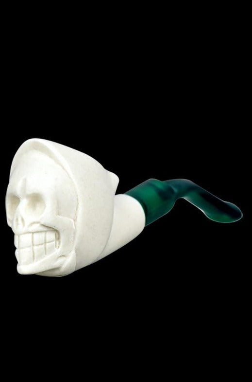 Exquisite Mini Meerschaum Pipe with Grim Reefer Skull Design