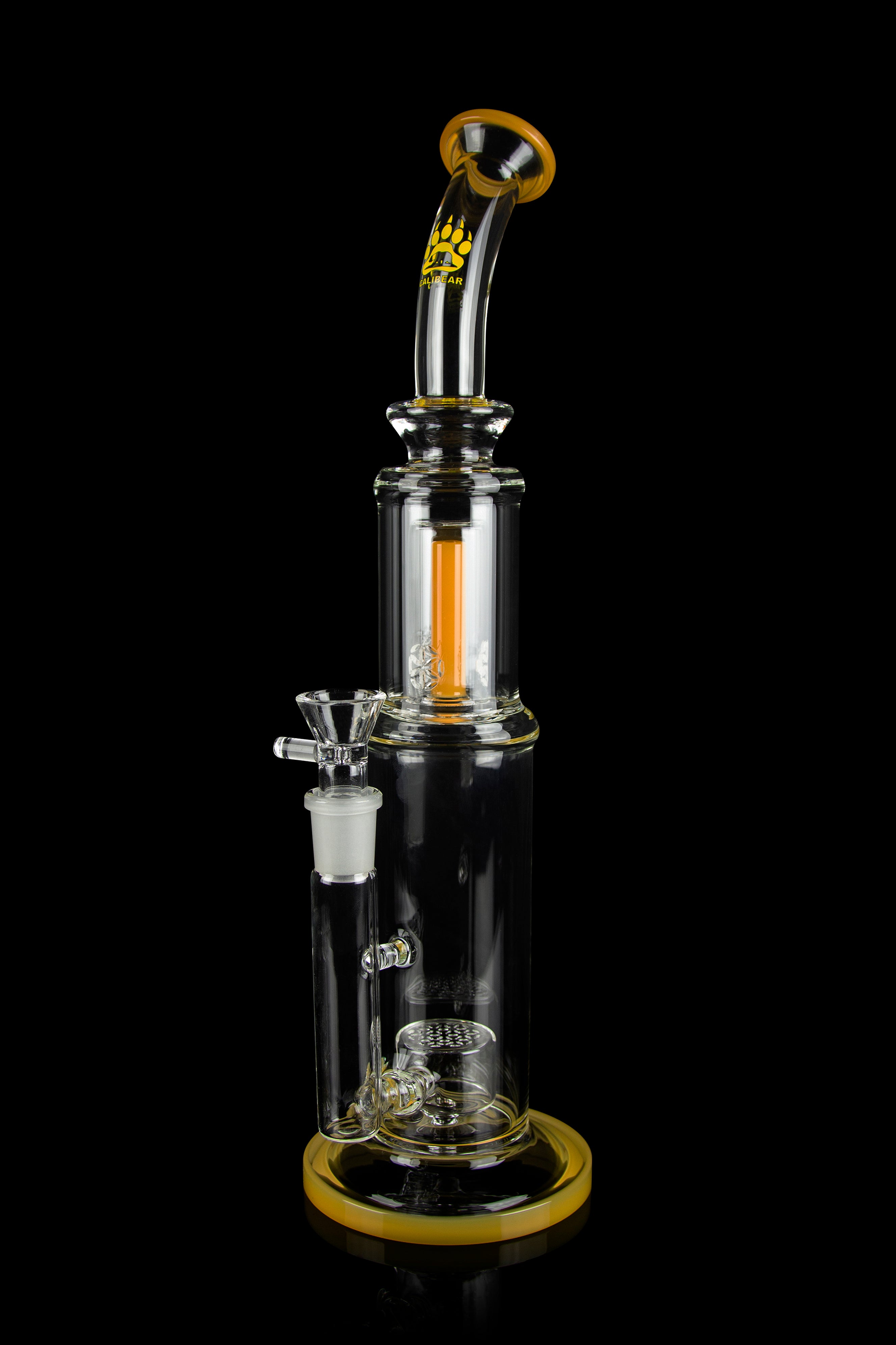 Calibear Susan: The Stylish Bent Neck Dual Perc Stemless Water Pipe with Colorful Accents