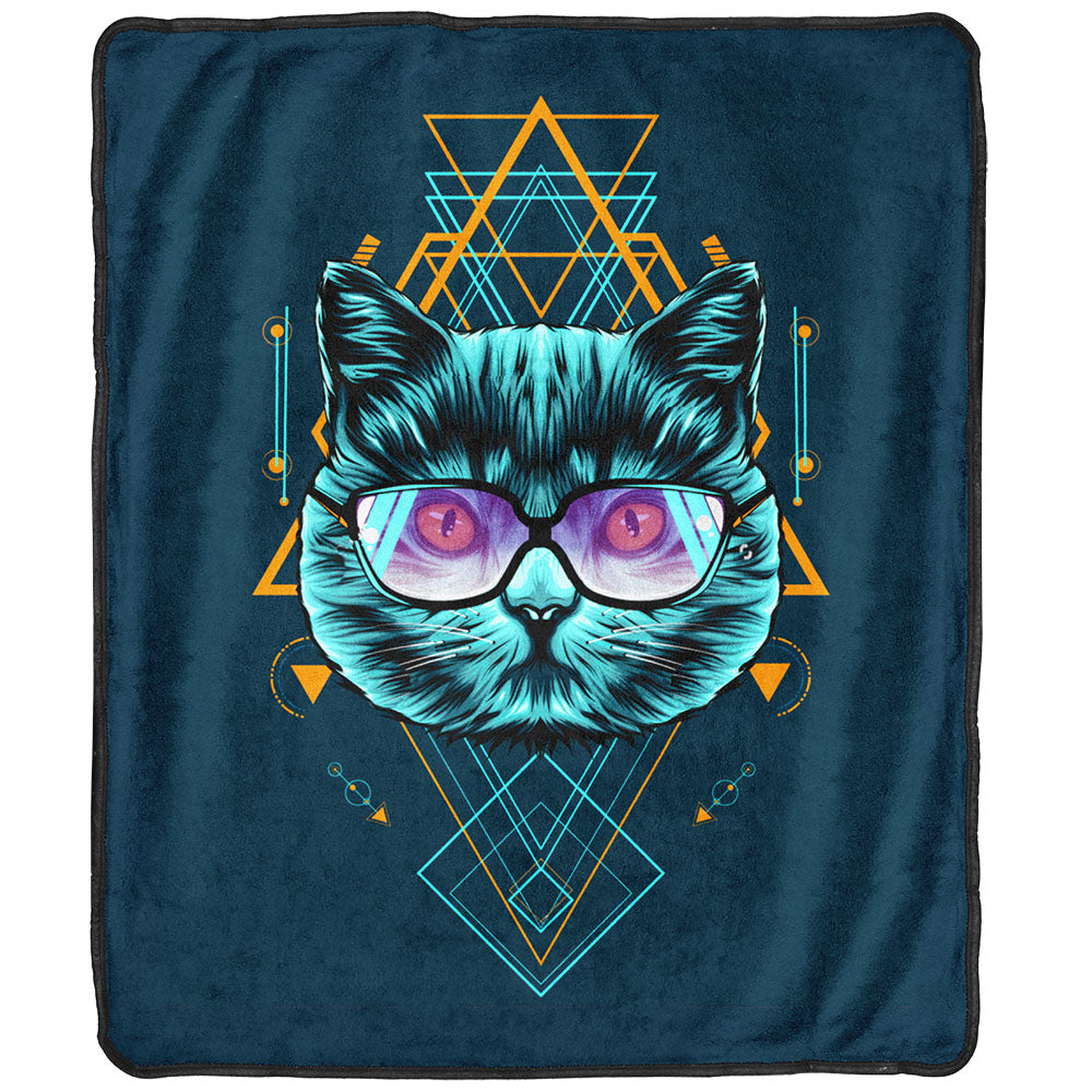 Pulsar Fleece Throw Blanket - Enchanting Sacred Cat Geometry