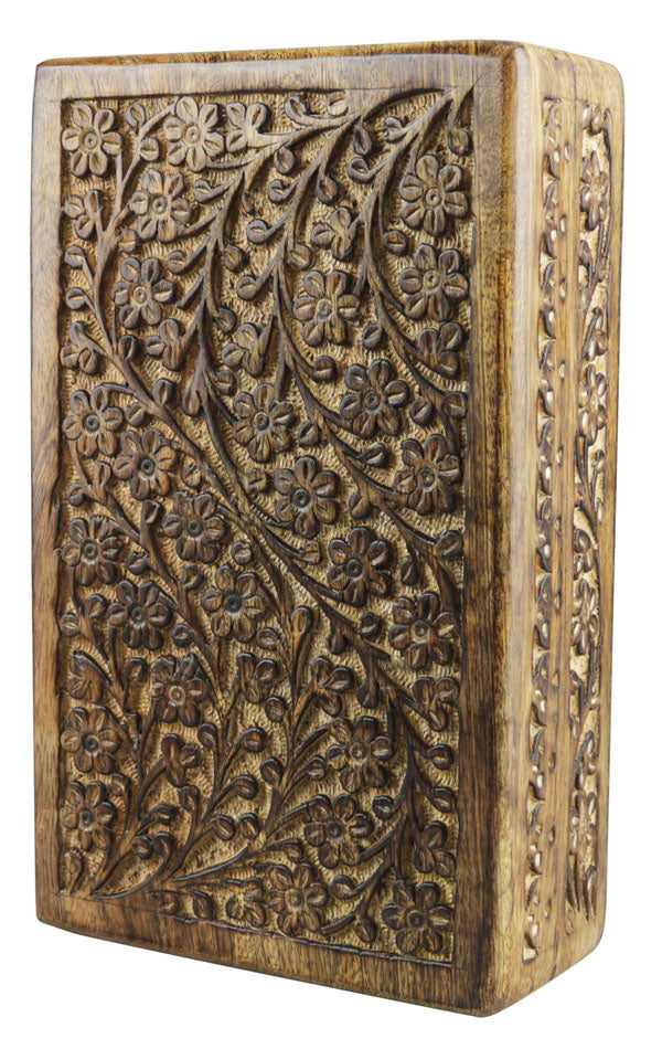 Exquisite Floral Carved Wooden Stash Box