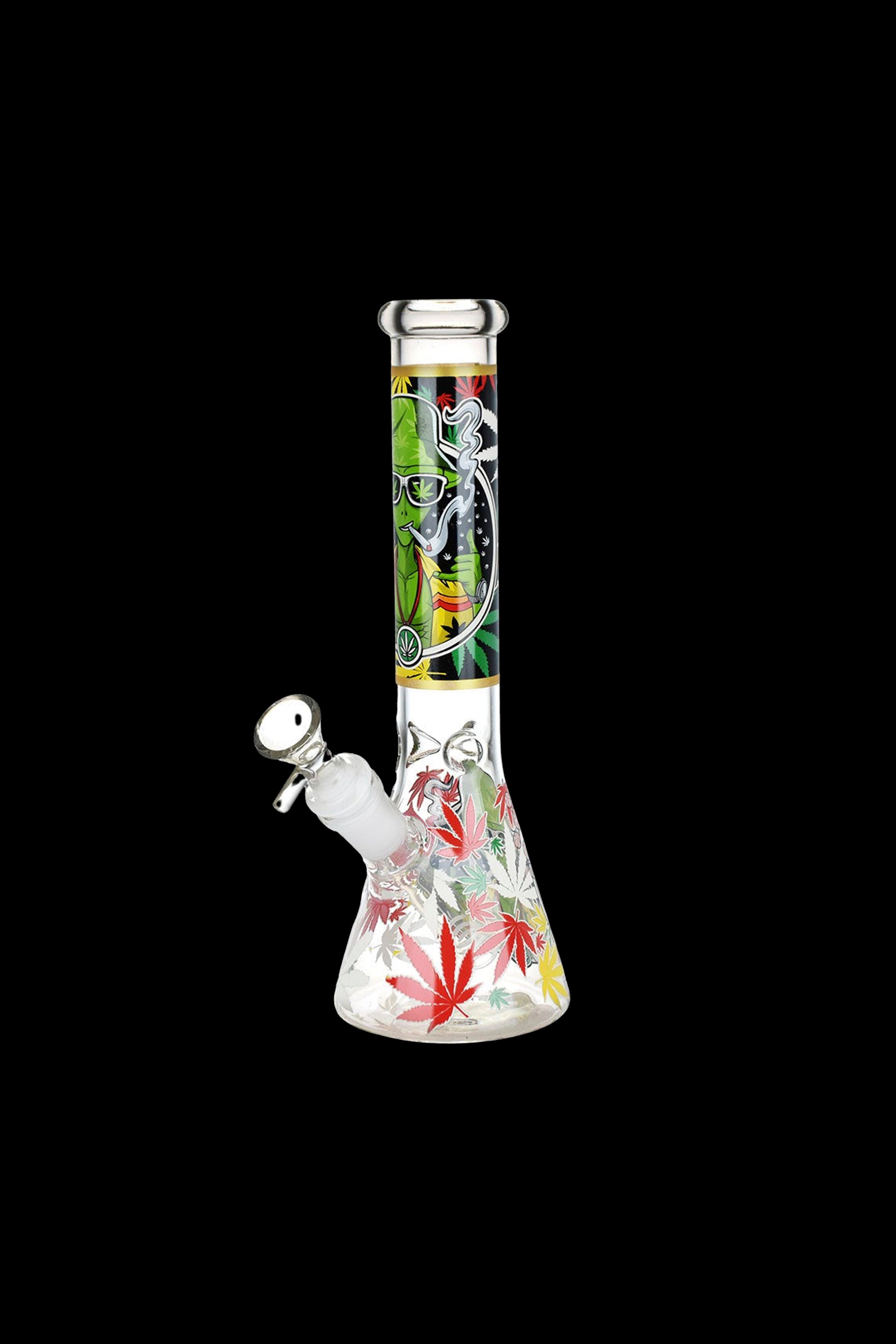 Enchanting Glow Alien & Hemp Leaves Beaker Water Pipe